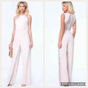 Bebe Women's Light pink Lace Panel Jumpsuit